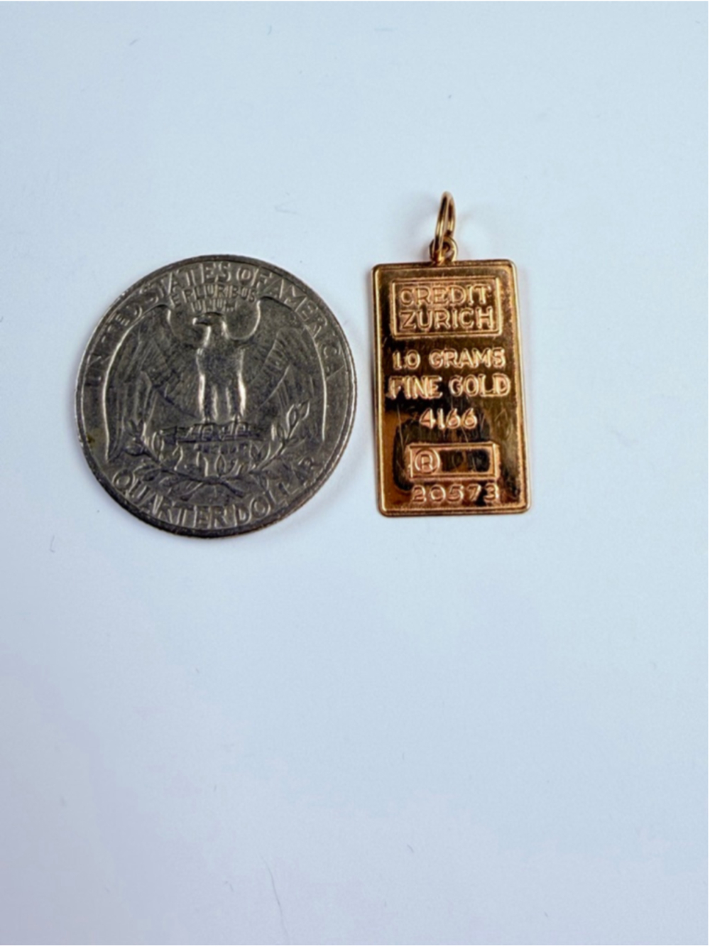 10K Solid Yellow Gold Credit Zurich 1 Gram Ingot Rectangle Bar Necklace Pendant - Picture 3 of 6